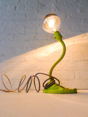 Vintage Industrial Lighting - Neon Yellow Gooseneck Cast Iron Desk Lamp - Grey Ombre Cord