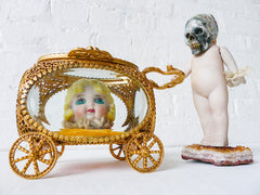 Carrying Ozma'z Head Antique German Bisque Doll with Ocean Jasper Crystal Skull