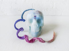 Unicorn Heart Warrior Aragonite Crystal Carved Skull Ombre Hand Dyed Horse Hair