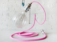 The Milker Industrial Clip Clamp Light with Hand-Dyed Pink Textile Cord