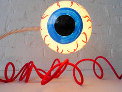 Eye See You Vintage Industrial Neon Glow Gooseneck Lamp with Blood Red Textile Color Cord