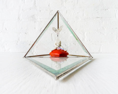 Cupid Love Rabbit - Antique Figurine in Glass Pyramid