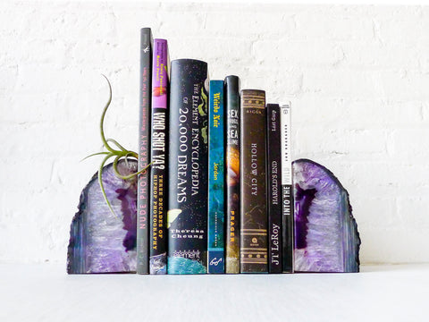 30% SALE Air Plant Planetary Purple Book Ends - Crystal Bookends Air Plant Garden - Agate Geodes