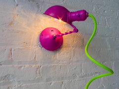 Vintage Hot Pink Lamp with Neon Green Yellow Textile Cord