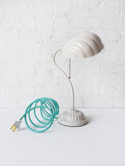 20% SALE Retro White Shell Lamp Vintage Light with Aqua Net Color Cord and Ornate Diamond Light Bulb