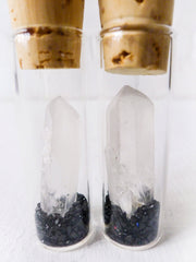 Crystal Vial Small Raw Quartz Crystal Point Glass Cork Vial Crushed Black Antique German Glass